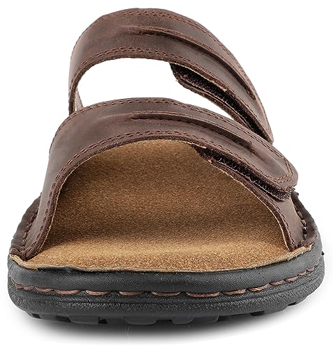 Mens Adjustable Leather Slide Sandals Comfortable Lightweight Summer Memory Foam Sandals Casual Beach Slip On Sandals for Men Indoor & Outdoor4