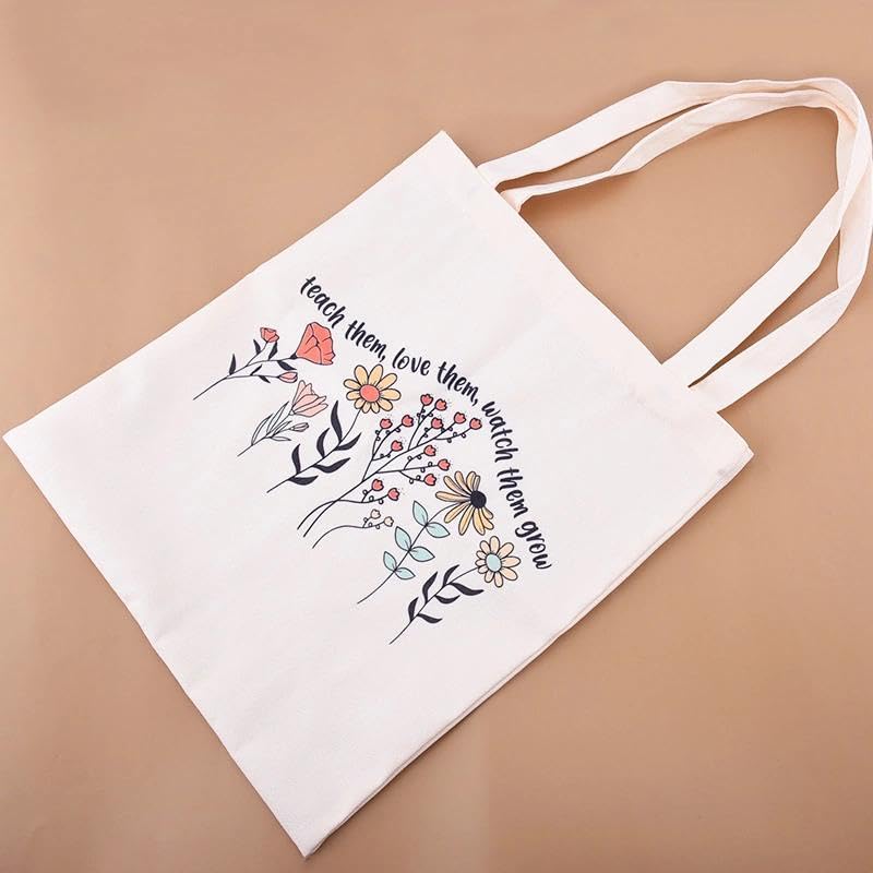 Bolso Tote de Lona Guqqeuc con diseño floral y frase de agradecimiento para maestros miniatura 6