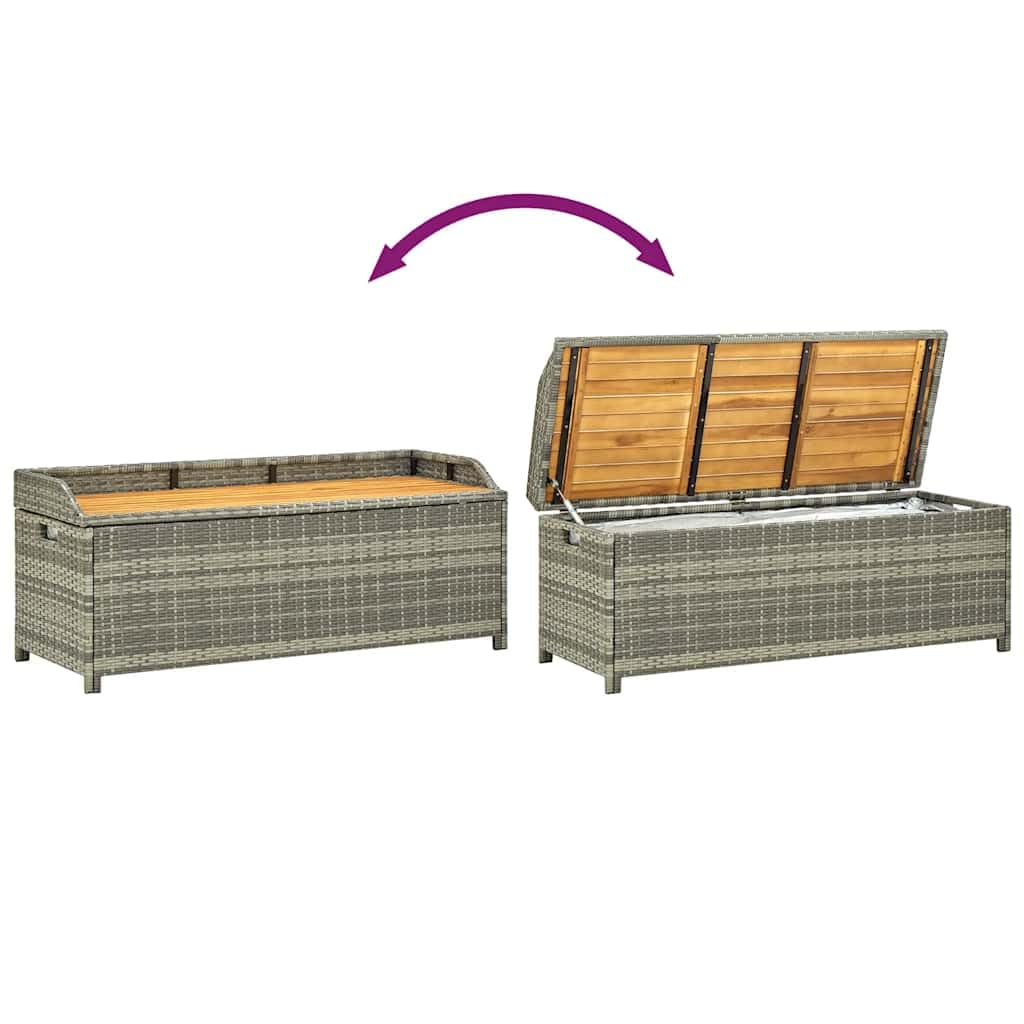 vidaXL Ławka ogrodowa ze schowkiem, 120 cm, polirattan, szara
