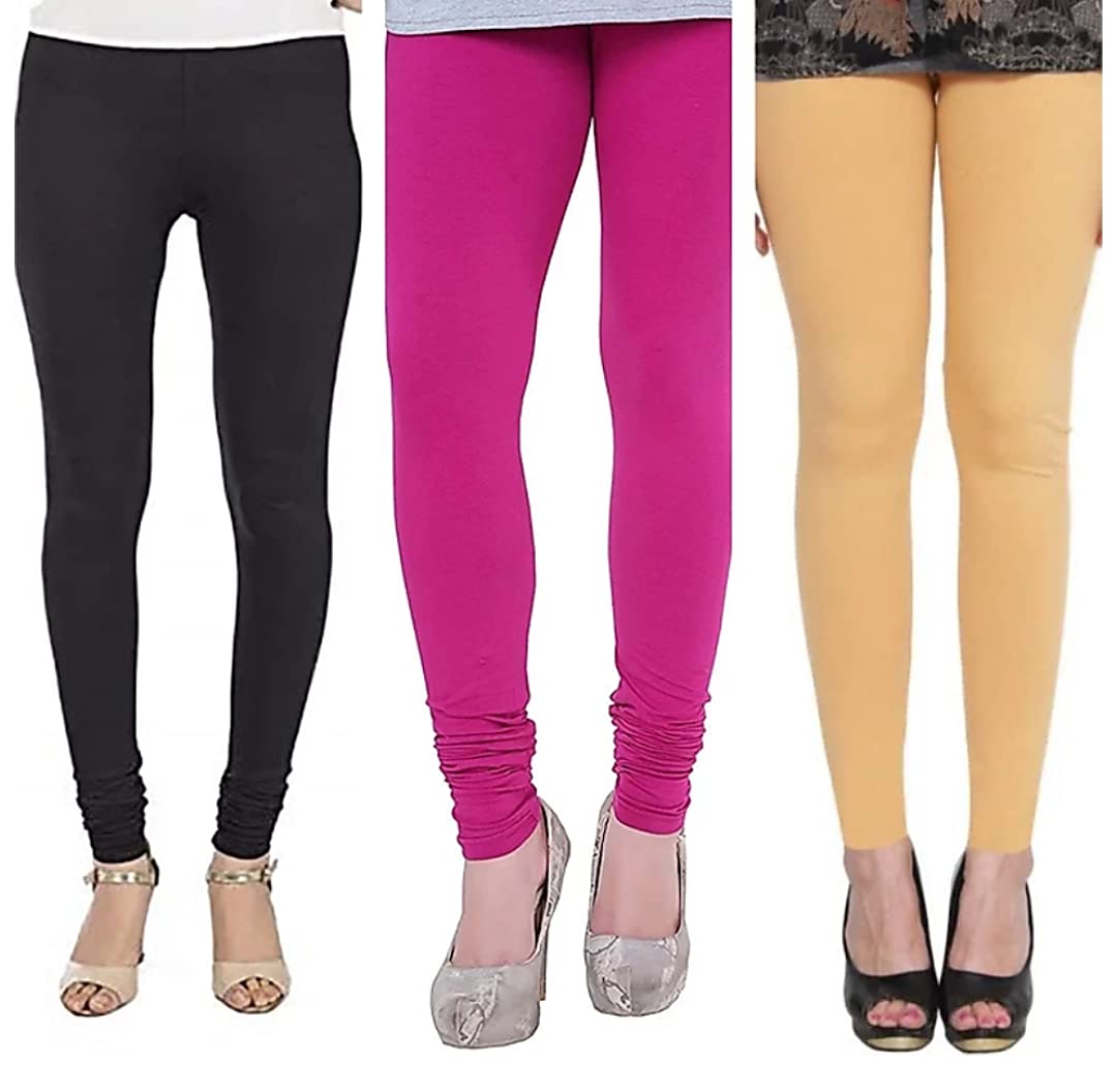 Legging- 3pcs Combo-100% Cotton- Black,Skin,Pink-image-29