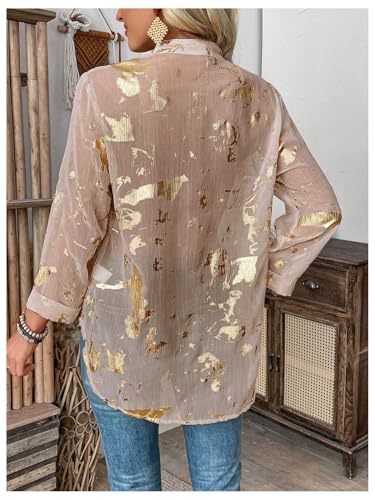GORGLITTER Women's Sheer Button Down Shirts Long Sleeve Blouse Business Tops2
