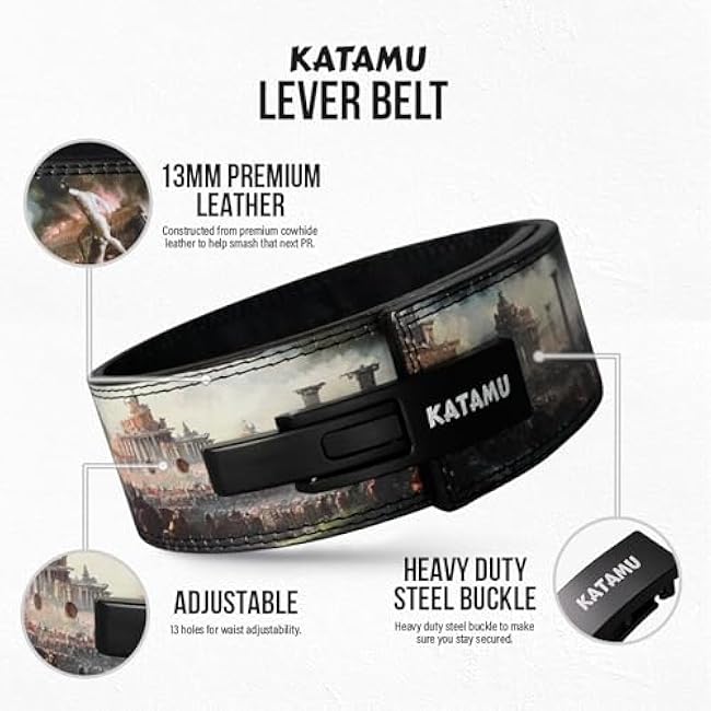 Katamu Premium Leather Lever Weightlifting Belt ¨C Secure Steel Lever, Powerlifting Support for Deadlifts, Squats & Heavy Lifts - Lift More