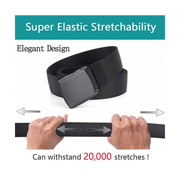 LionVII Elastic Stretch Belts for Men and Women with No Metal Plastic Buckle for Work and Travel Trim to Fit 27- 46" Waist, Black, Large - Image 5