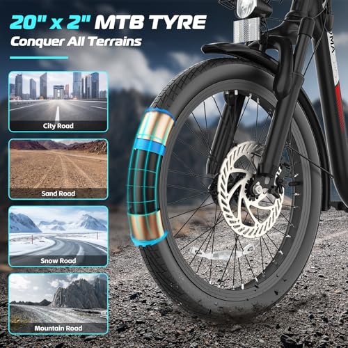 Carom Peak 560W Electric Bike for Adults, 36V Removable Battery, Up to 15Miles&20MPH, 20\" Fat Tire Electric Scooter with Basket&Adjustable Seat, Foldable Adult Electric Bicycle for Commuting (Black) - Thumbnail 5