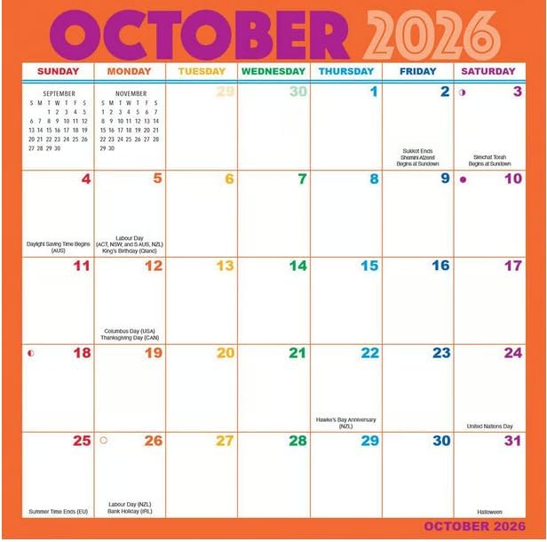 Magic Grip Calendar Magic Grip Rainbow Monthly 16 Month Wall Calendar, 2026 WALL Calendar RAINBOW, 10.1 inches X 10 inches