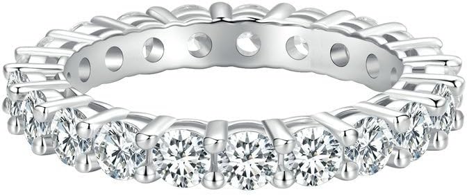 14K White Gold Eternity Ring - 2.2 Ct T.W. VVS1, D Color Round-Cut Natural Diamond Prong Set, High Polished Women&#39;s Anniversary Wedding Band for Unrivaled Radiance and Purity
