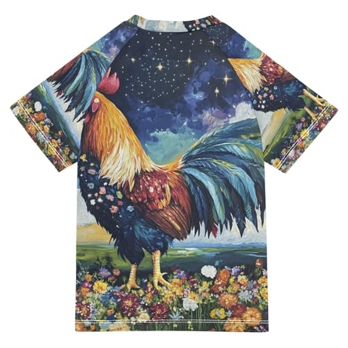 Boy Swimsuit Colorful Rooster Star Flower Sunscreen T-Shirts Swimwear Sets UPF 50+2