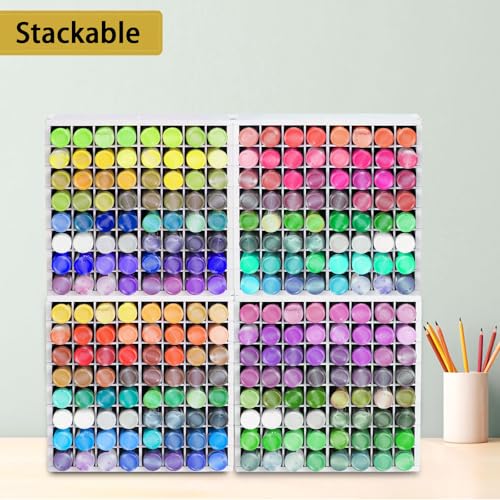 Image of Krafetto 2 Pack 64 Grids Paint Organizer Storage Rack, Wall-mountable Craft Paints Holder, Paint Bottle Organizer Rack Stand for 2 oz Acrylic Craft Paints