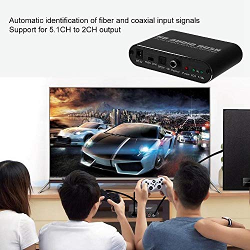 Image of Audio DTS Converter, 5.1 CH RCA Digital Fiber-Optic Coaxial to Analog with Coaxial Cable for Vga Monitors, TV Boxes, Power Adapters, 5.1 Audio, Projectors - Black(us)