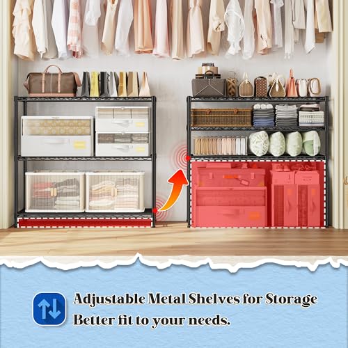 Image of 3- Shelf Metal Shelving Unit 35.6Wx14Dx36H,Adjustable Storage Shelves Heavy Duty Garage Steel Shelving for Office,Wire Rack Small Shelf for Kitchen Shelves Laundry Bathroom Pantry Closet Black,2pc