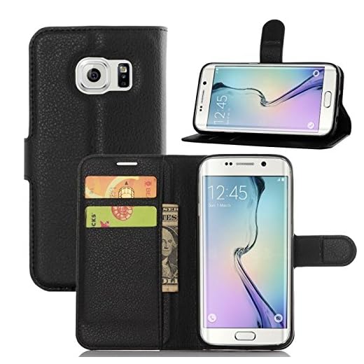 COPHONE® Etui Coque Housse de Protection Noir en Cuir pour Samsung Galaxy S7 Edge Etui porteufeuille Noir Haute qualité pour Samsung S7 Edge
