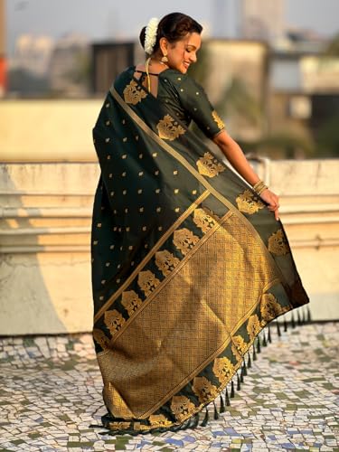 Image of SGF11 Women's Kanjivaram Pure Soft Silk Saree With Unstitched Blouse Piece