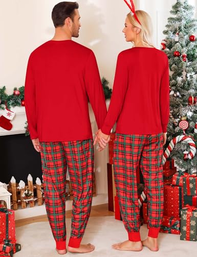 SWOMOG Family Matching Pajamas Set Christmas Plaid Pajamas for Men Women Long Sleeve Sleepwear Pjs Set4