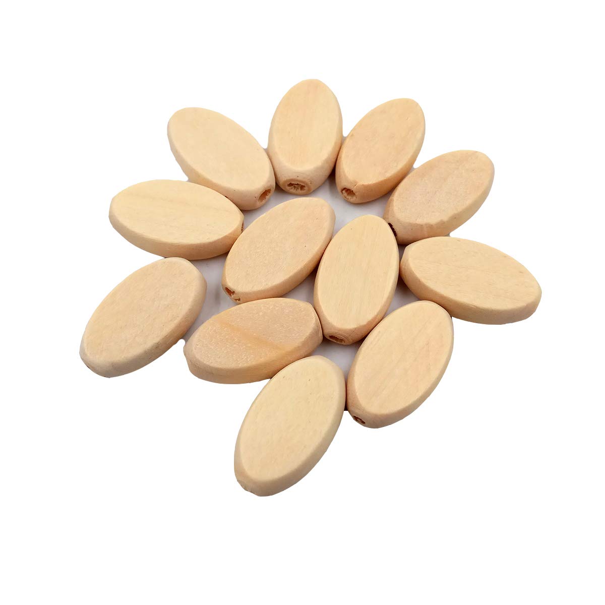 Alenybeby 50pcs Natural Wooden Rectangle Oval Flat Chips 26mm 15mm Unfinished Wood Beads Jewelry Chips DIY Craft Projects Accessories