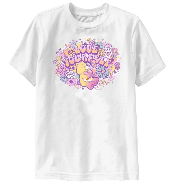 Ripple Junction Care Bears Kids Girls Youth Short Sleeve T-Shirt Love Yourself Groovy Flower Print Officially Licensed