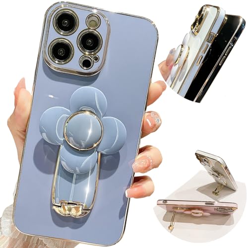 Coque iPhone 11 fleur dorée de luxe le cadeau parfait avec support pour femme bleu