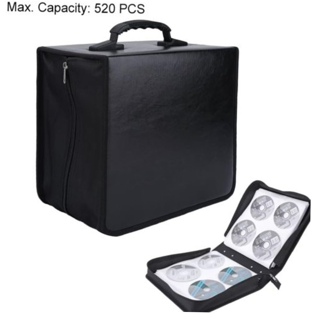 Custodia CD Portatile da 400 Dischi in Pu e Tessuto Nera | Chiusura a Zip, Esterno Robusto, Formato per Archiviare Supporti Audio e Video, Organizer Pratico
