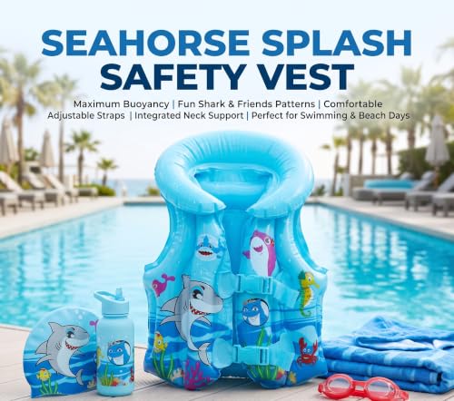 Image of Swimming Inflatable PVC Safety Life Jacket for Boys & Girls| Beginner Learning Adjustable Swim Safety Vest for Kids|Children Water Floatation Trainer for Poll, Beach, Boating