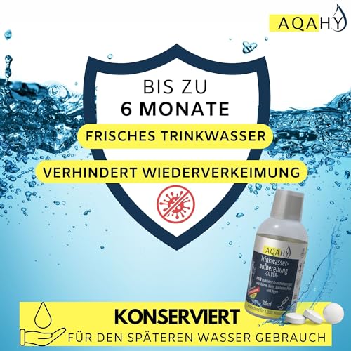 AQAHY Trinkwasseraufbereitung Silver ohne Chlor - (100 ml) für 1000 l Wasser - Inaktiviert Keime, Viren und Bakterien - Silberionen für sicheres Trinkwasser | Camping, Wohnmobil, Outdoo