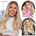 Lady Miranda Blonde Wigs for White Women Brown to Ash Blonde Natural Looking High Density Heat Resistant Synthetic Hair Weave Full Wigs for Women Middle Part Long Ombre Blonde Wavy Wig (T/Ash Blonde)