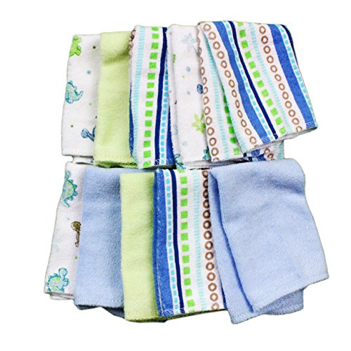Image of Spasilk 10 Pack Soft Terry Bath Washcloths - Newborn Boy or Girl, Blue Stripes