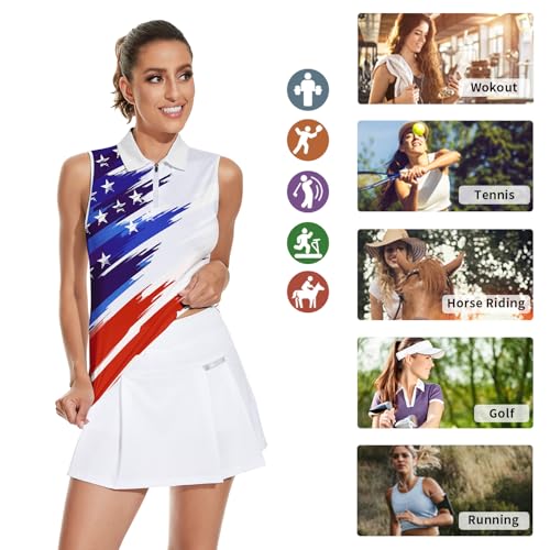 Image of Soneven Women's Sleeveless Golf Top Floral Athletic Golf Wear Moisture Wicking Sleeveless Polo Quick Dry