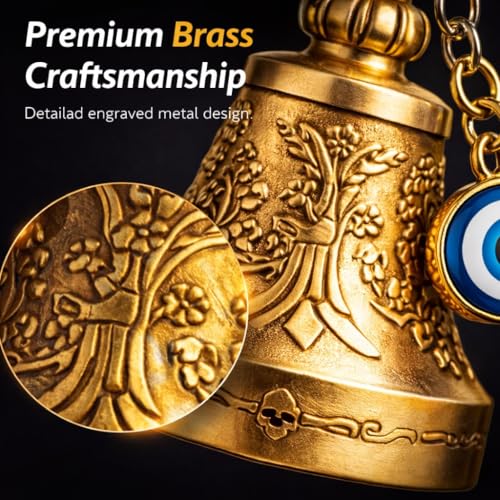 Image of Guardian Bell Keychain for Bike & Car | Tibetan Style Bell Keyring with Evil Eye Charm & ๐๐๐๐ฎ๐ซ๐ Silver Clip | Good Luck Rider Accessory Gift for Men & Women- ๐๐๐๐ค ๐จ๐ ๐