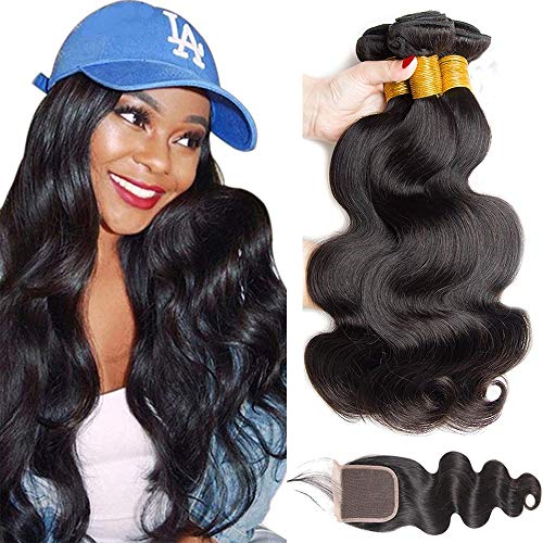 TTHAIR 12A Brazilian Body Wave Bundles With Closure 100% Unprocessed Human Hair 3 Bundles With Closure (18 20 22+16 inch) Free Part Human Hair Bundles with Closure