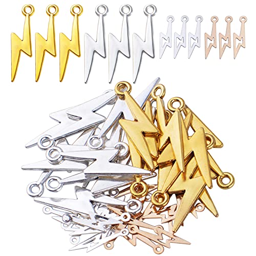 Lightning Bolt Charm Pendants, 40pcs Flash Lightning Charms Alloy Celestial Dangle Charms for Jewelry DIY Necklace Earrings Bracelet Making and Crafting, 4 Colors