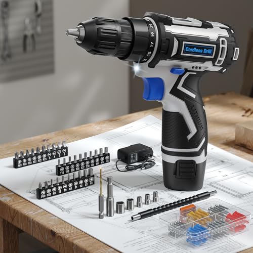 VIWKO 12V Destornillador Electrico, Taladro Atornillador Batería Max 25NM, 98 Accesorios, 25+1 Ajuste de Par Atornillador Electrico, LED Luz, Baterías 2000mAh, Portabrocas 10mm, para Reparación y DIY