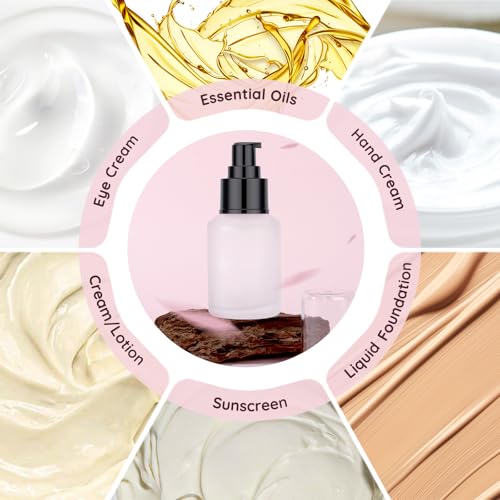 Image of Segbeauty 2oz Frosted Glass Lotion Bottle for Travel, 5pcs Matte Translucent Empty Pump Bottle for Hair Oils, 60ml Travel Size Liquids Container, Refillable Cream Dispenser, Essential Oil Bottle