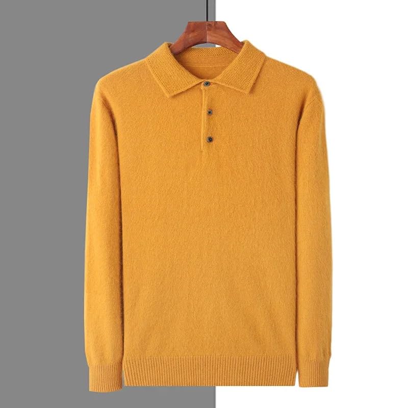 Men's Cashmere Knitted Sweater Solid Polo Color Long Sleeve Pullover Jumper2