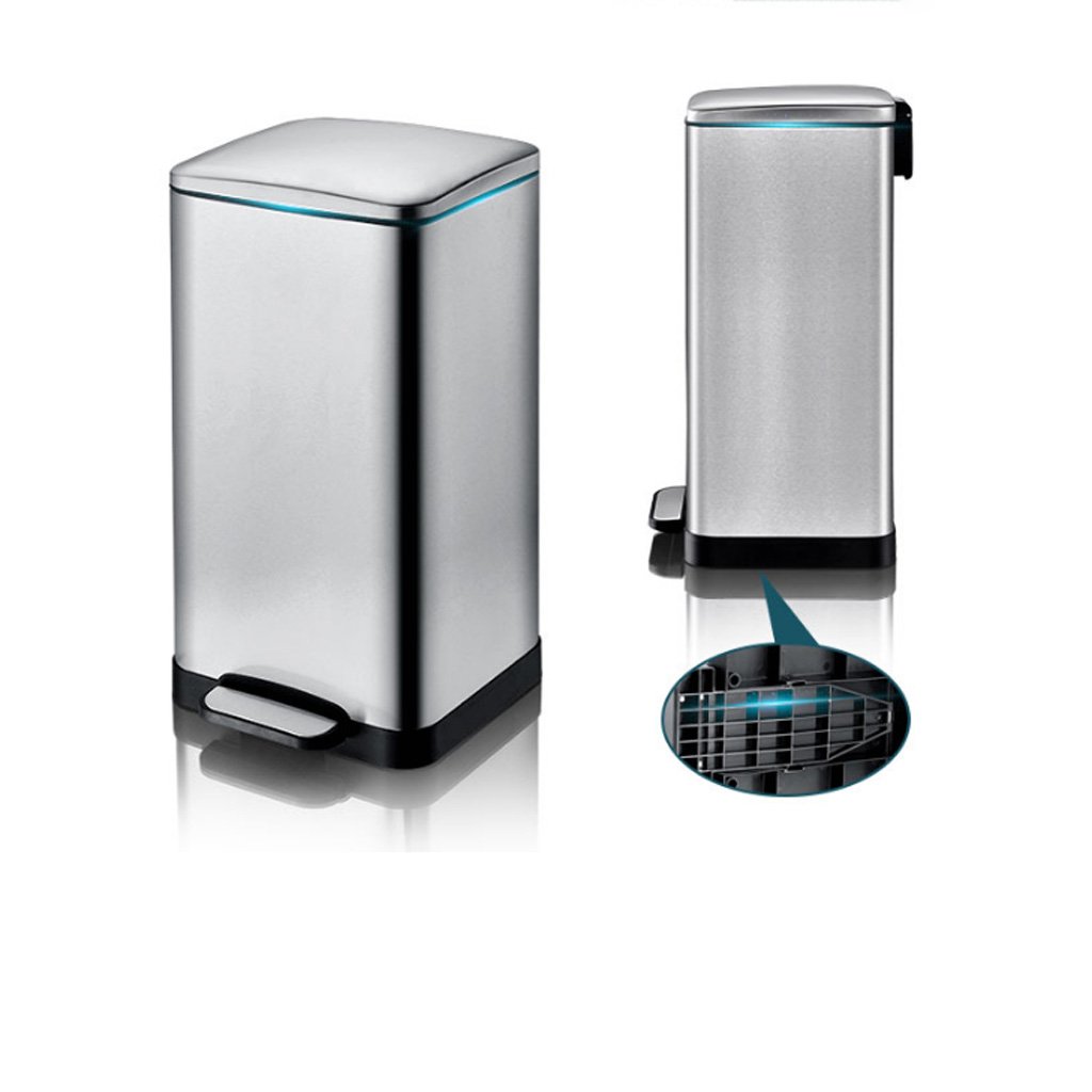 Portable European Silver Stainless Steel dustbin Anti-Fingerprint Sealed Fashion Square Living Room Kitchen Garbage Bins Can Recycler