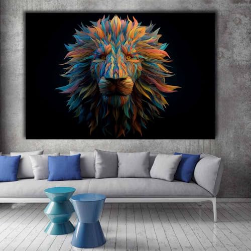 Tableaux muraux lion pour salon et chambre : décoration moderne polychrome