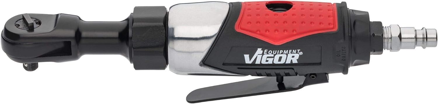 Carraca neumática ViGOR V5674 I herramienta neumática con 35,2 Nm de par, salida: cuadrado 6,3 mm, 240 rpm, baja vibración con función de conmutación y mango aislante del frío
