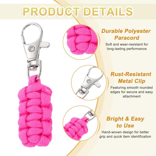 Image of YELARXI Paracord Zipper Pull Polyester Zipper Pulls Replacement Woven Rope with Metal Clasp, 80 mm Length Fit for Backpacks Clothing Luggage Accessories - Cylinder (6 Pack, Pink)