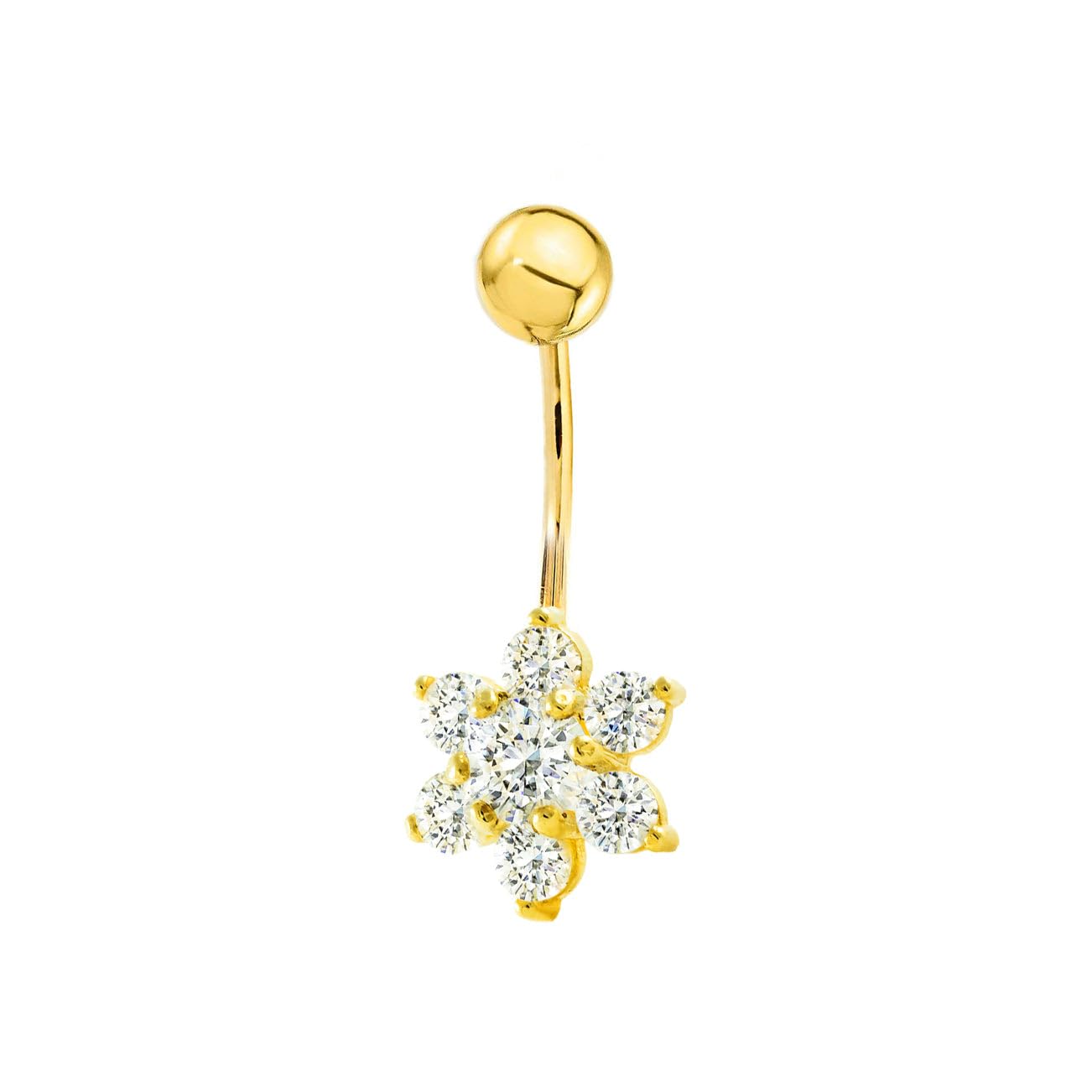 Monde Petit Blume Zirkon Nabel Piercing Gelbgold 9k - Geschenkbox - Garantiezertifikat