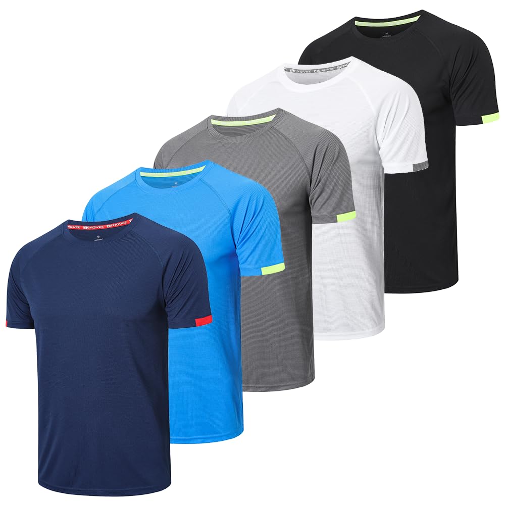 HUAKANG 5 Piezas Camisetas Manga Corta Hombre, Camiseta Deporte Hombre, Camiseta Running Hombre, Ideal para Running y Entrenamiento de Gimnasio