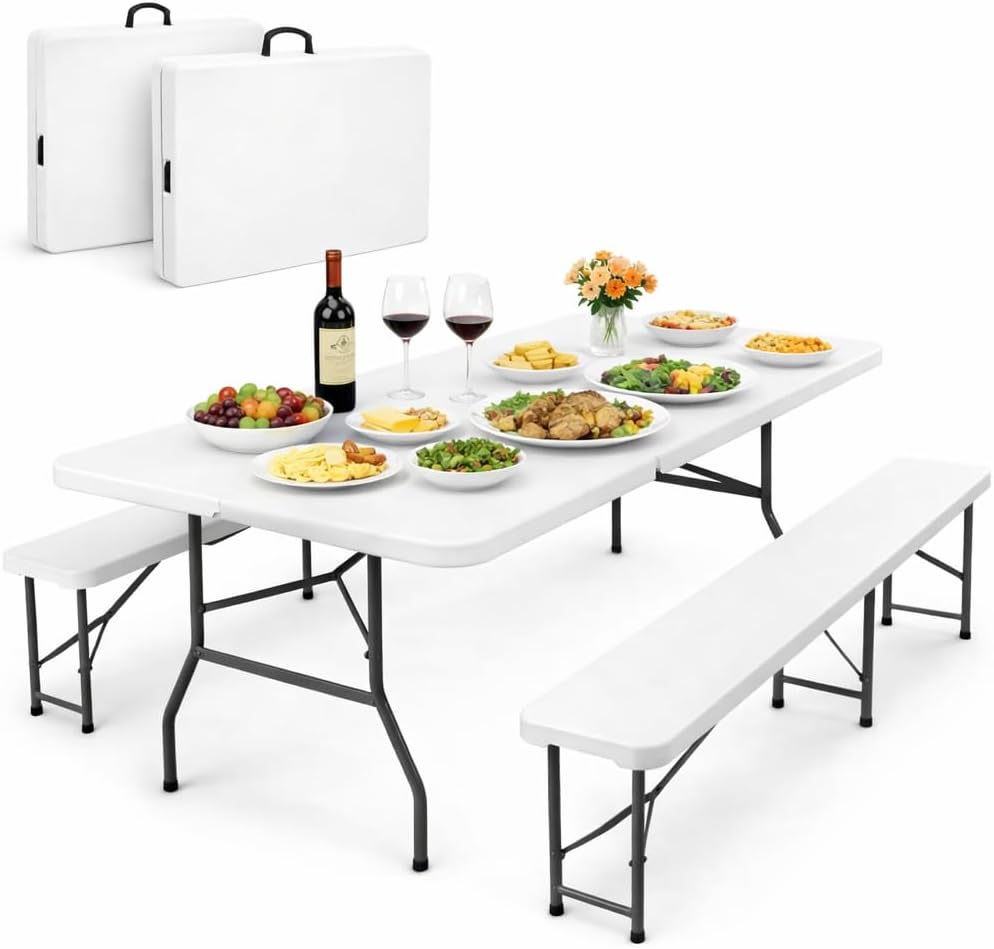 SIMPLI-Magic 4 Ft Folding Table - Heavy Duty Plastic Portable Table with Carry Handle & Locking Legs, Indoor Outdoor Utility Table for Picnic, Party, Camping & Events