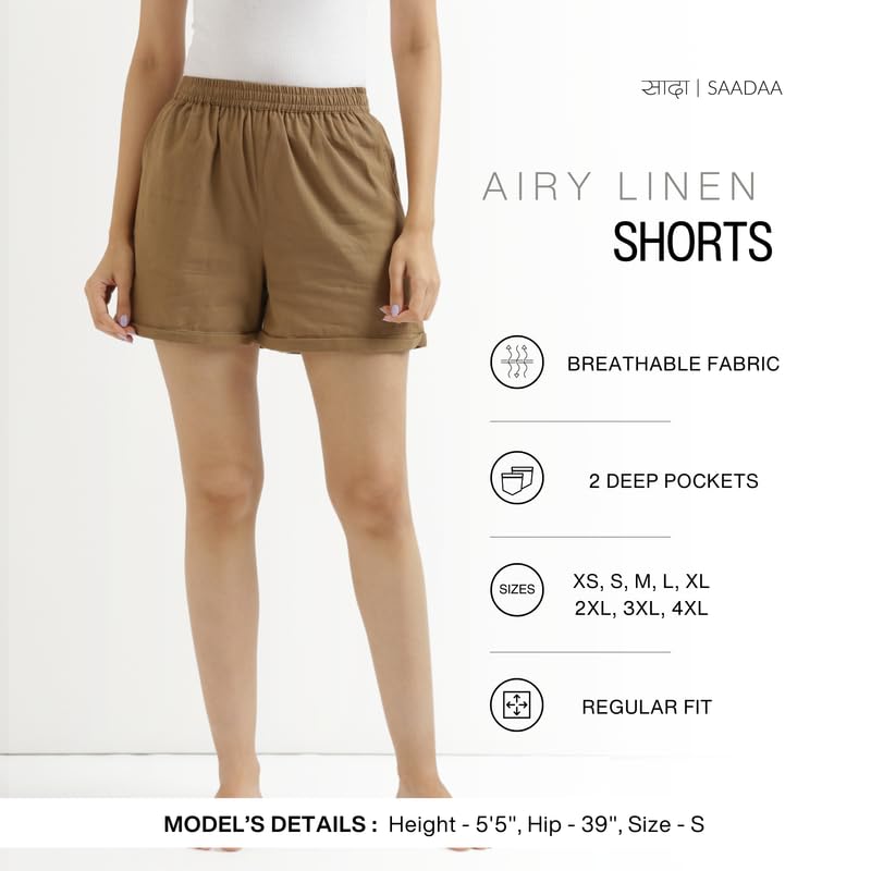 Image of SAADAA Women's Shorts Pants Cotton Linen Fabric 2 Deep Pockets
