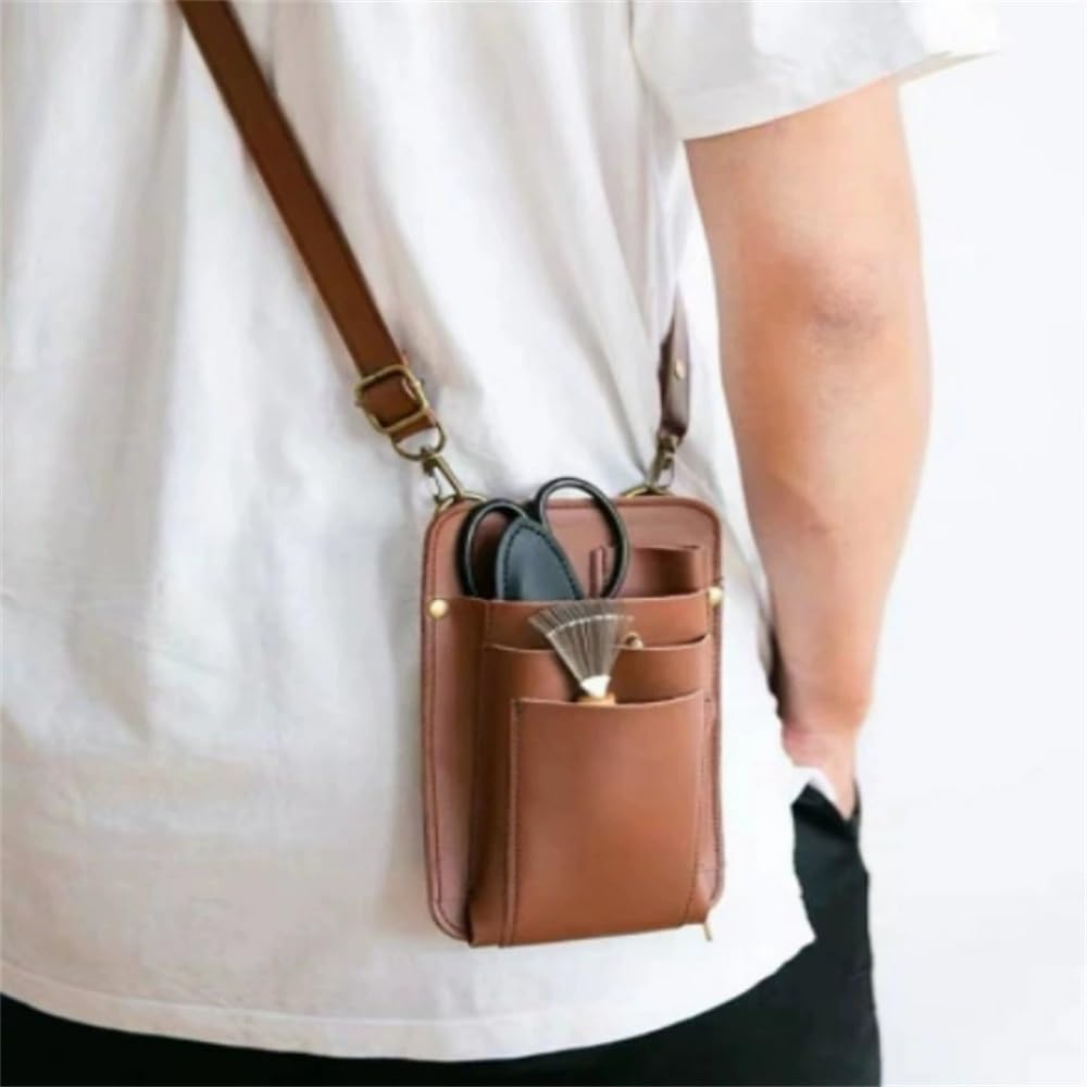 Borsa per Forbici da Parrucchiere Borsa a tracolla for parrucchiere, porta-pettine, marsupio per Salone(Marrone)