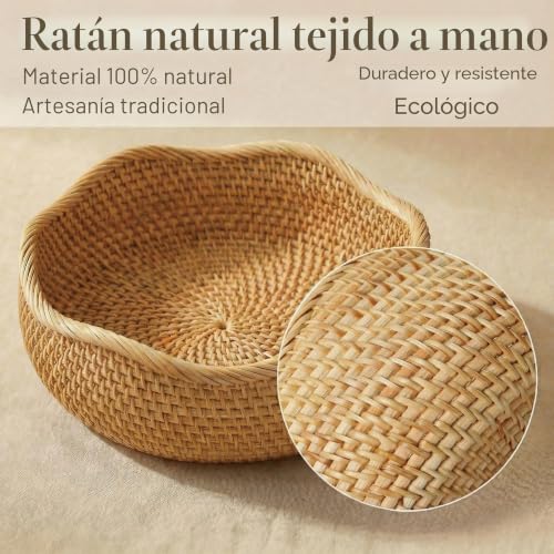Miniatura 7 de 3 Piezas Cestas De Almacenamiento Redondas De Ratán, Cestas De Mimbre Natural Para Frutas, Organizador De Cestas Tejidas Para Cocina Comedor