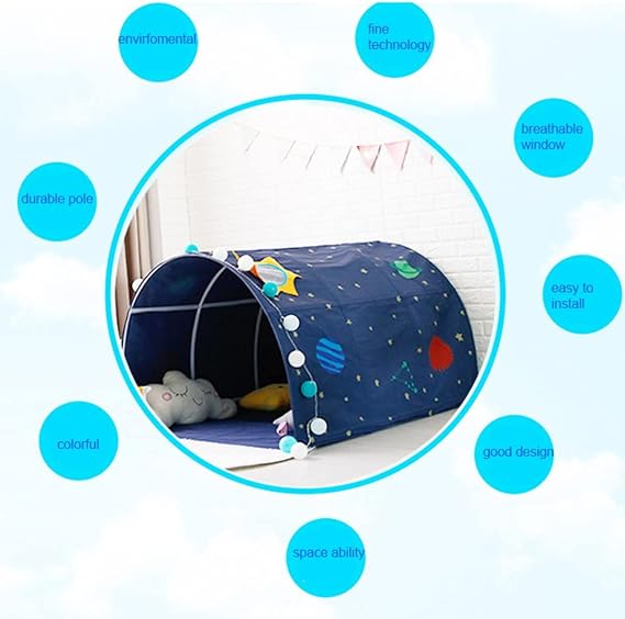 Children's Cabin Bed Tunnel Tent for 90-100cm in Width Loft Bed Bunk Tent,Fabric, Blue, Single