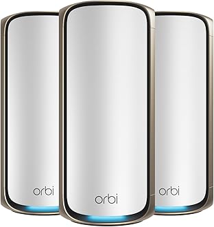 Orbi 970 Series Quad-Band WiFi 7 Mesh Network System (RBE973S), Router + 2 Satellite Extenders, Security Features, Up to 27Gbps, Covers Up to 10,000 sq. ft., 200 Devices, 10 Gig Internet Port