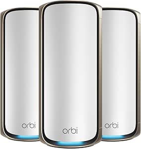 NETGEAR Orbi 970 Series Quad-Band WiFi 7 Mesh Network System (RBE973S), Router + 2 Satellite Extenders, Security Features, Up to 27Gbps, Covers Up to 10,000 sq. ft., 200 Devices, 10 Gig Internet Port