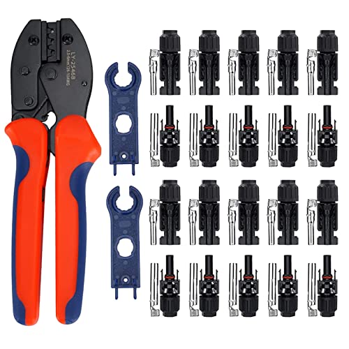 Solar Crimpzange Set, Crimpzange für 2,5/4/6mm² Solarpanel PV Kabel Solar Werkzeugsätze mit 10 Paar Männlich Weiblich Solarstecker und 1 Paar Schraubenschlüssel für Solaranlage Photovoltaik Cover