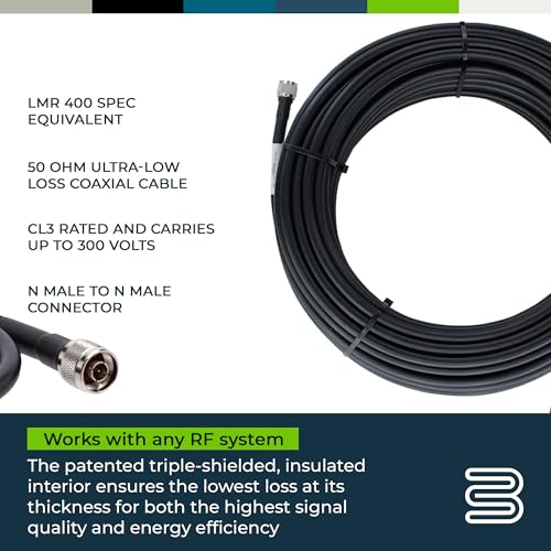 Image of Bolton400 Coaxial Cable 100ft Black, N Male to N Male - LMR400 Equivalent | Heavy-Duty Ultra-Low-Loss 50-Ohm Design for Signal Boosters, Antennas and Networking Equipment in Residential & Commercial