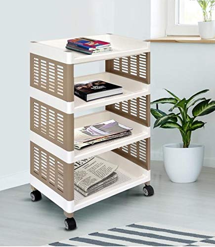 A406 Multi Purpose Storage Trolley, 4 Tier Plastic Rack, White, Modern or Minimalist Style, Limited Warranty, Storage Cart