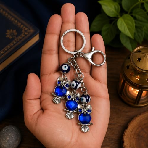 Image of GJ Premium Turkish Evil Eye Keychain for Car, Bike & Home | Nazar Protection Keychain, Good Luck Charm | Spiritual Metal Key chain for Men & Women