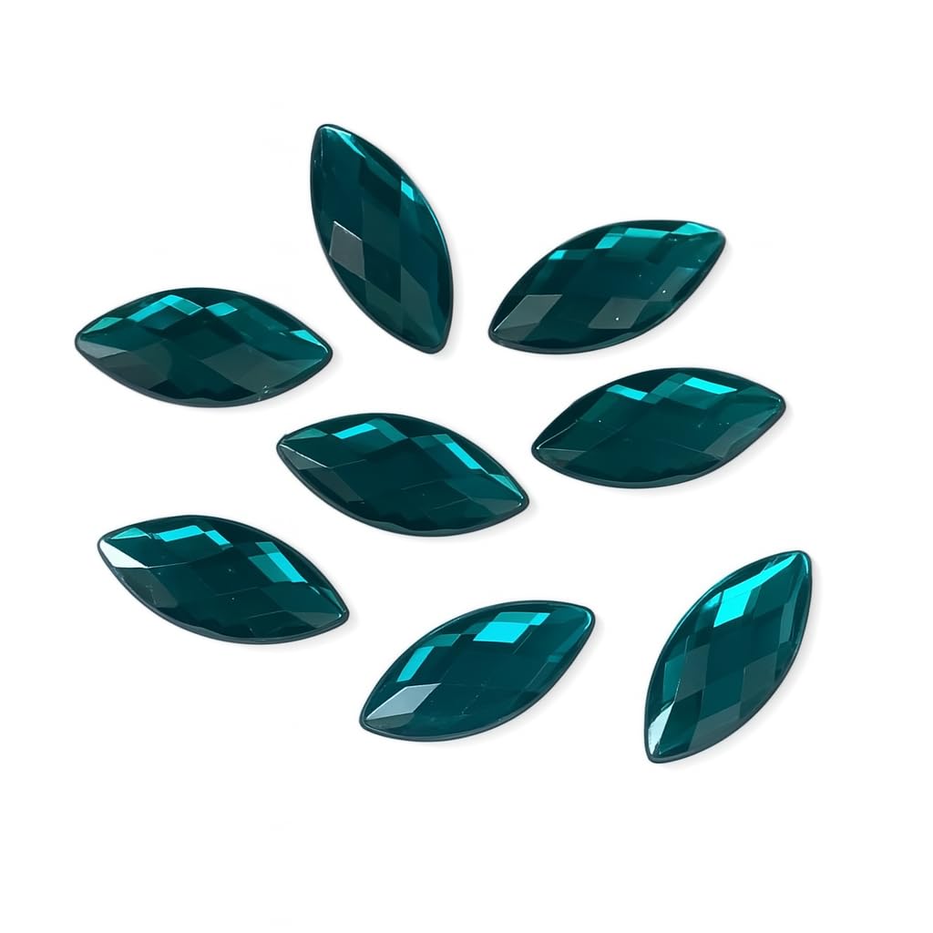 Pack of 50 - EIMASS Acrylic Navette Horse Eye Shape Crystals - Horse Eye Shape Rhinestones Gems (Blue Zircon 9x20mm)